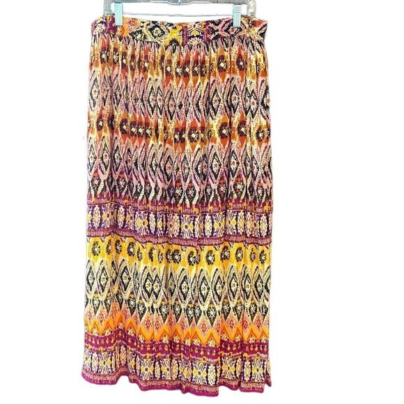 Bila Sz 2XL NWT Earth Tones Yellow Pleated Bohemian Relaxed Flowy Maxi Skirt - Picture 1 of 8